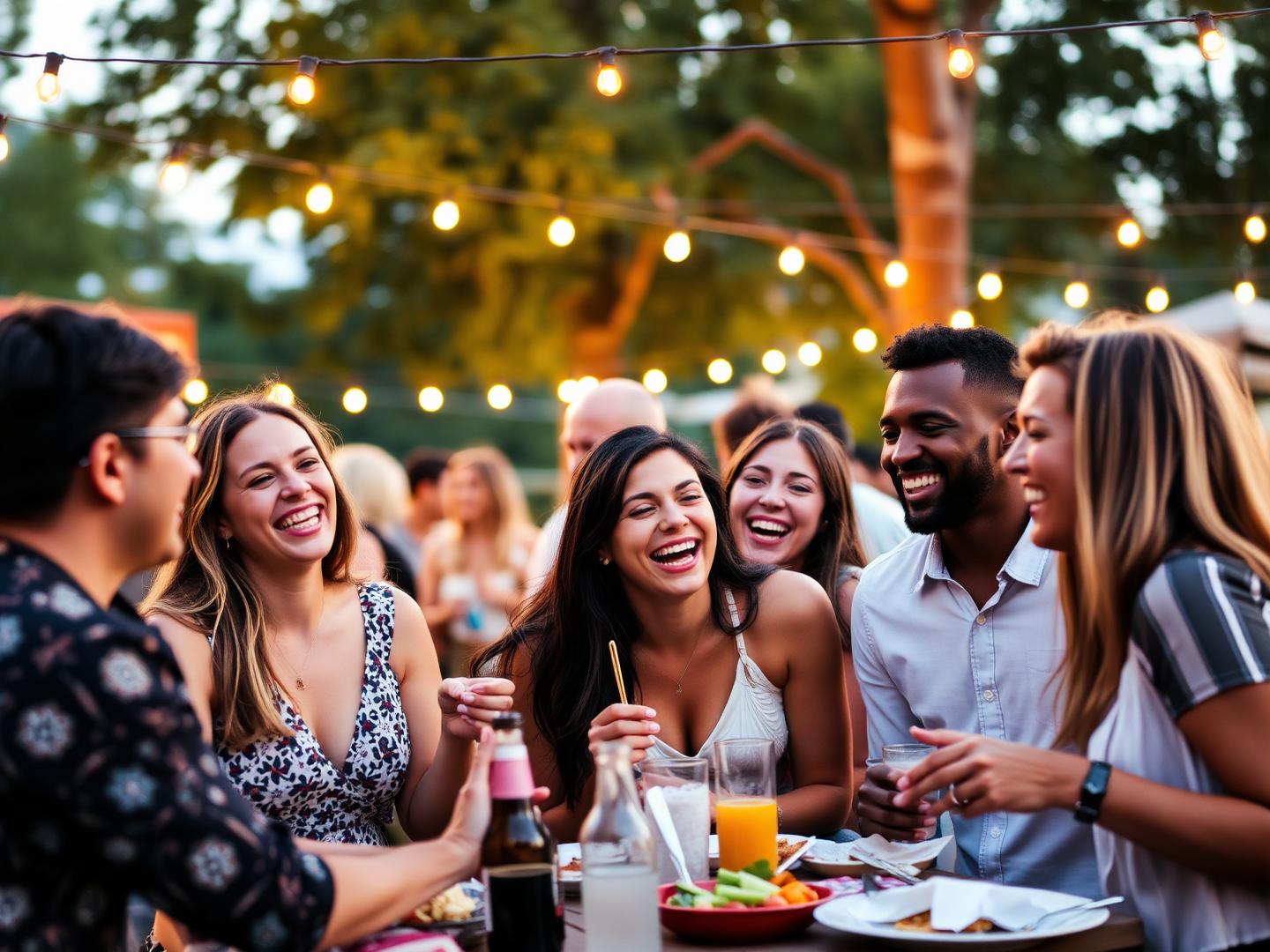 Friends laughing at an outdoor social gathering